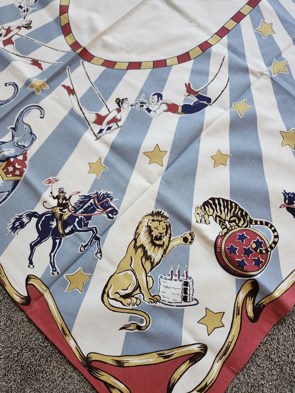 Restoration Hardware Vintage Circus Birthday Tablecloth 50x70 Rare Discontinued